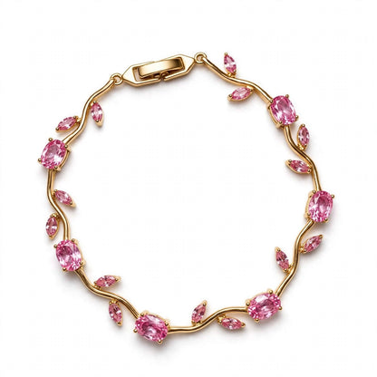 18K Gold Plated Pink Tulip Vine Bracelet | Lab Grown Diamonds