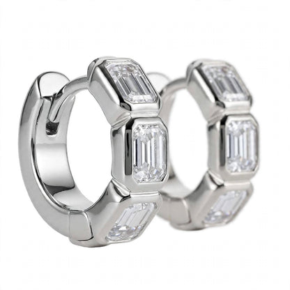 18K Rose Gold Bezel-Set Emerald-Cut Diamond Huggie Hoop Earrings