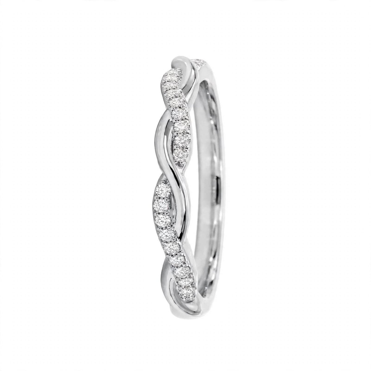 14K Yellow Gold Petite Twisted Vine Pavé Diamond Wedding Band