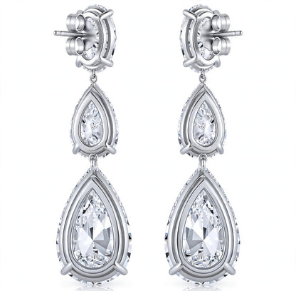 18K White Gold Three Stone Diamond Earrings