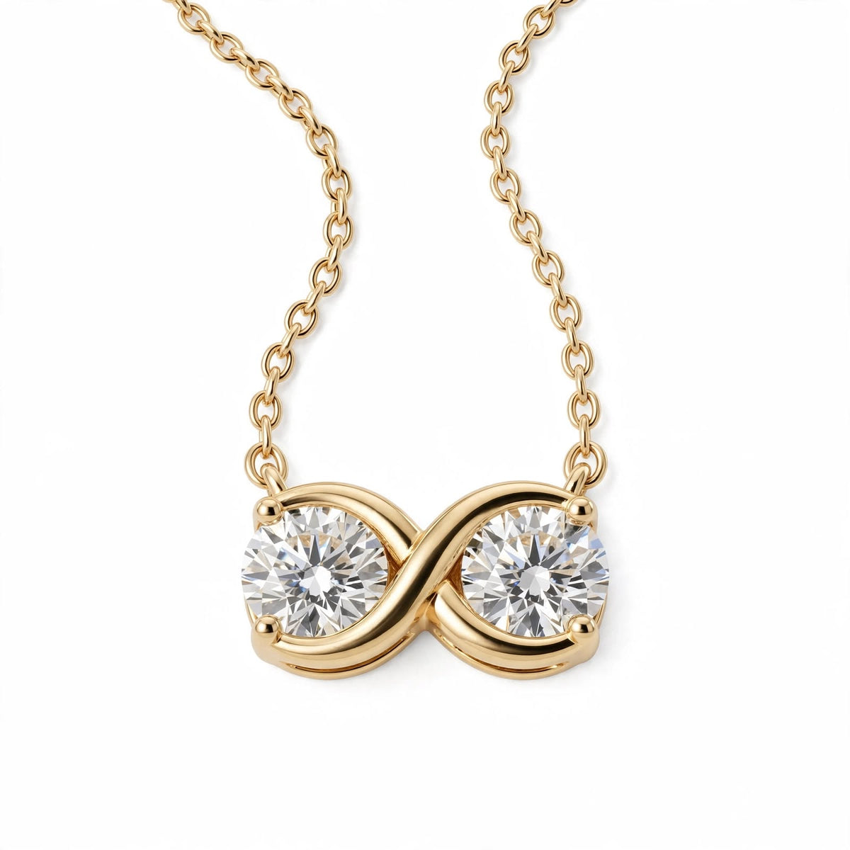 14K Yellow Gold Double Diamond Infinity Pendant Necklace