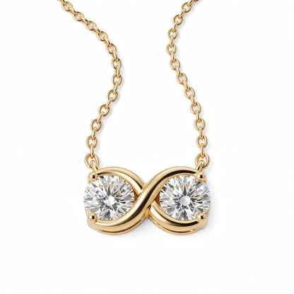 14K Yellow Gold Double Diamond Infinity Pendant Necklace