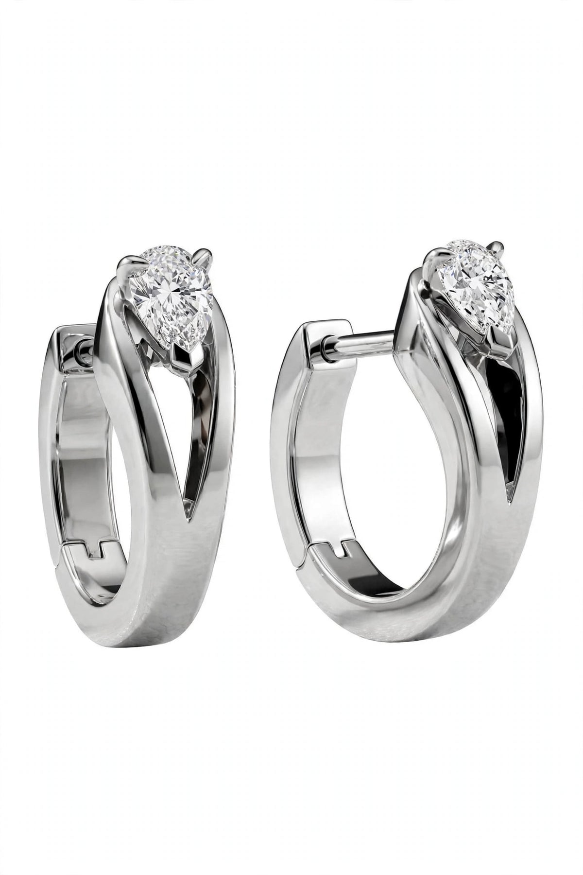 Pear-Cut Diamond Solitaire Hoop Stud Earrings