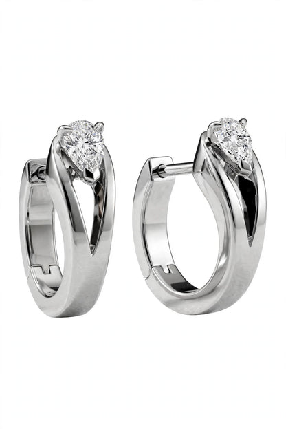 Pear-Cut Diamond Solitaire Hoop Stud Earrings