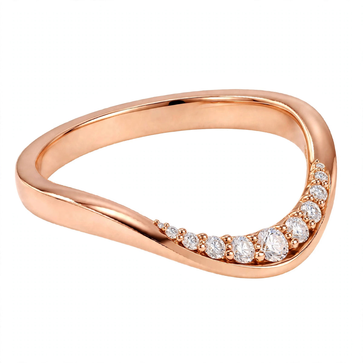 14K White Gold Shared-Prong Curved Diamond Wedding Band