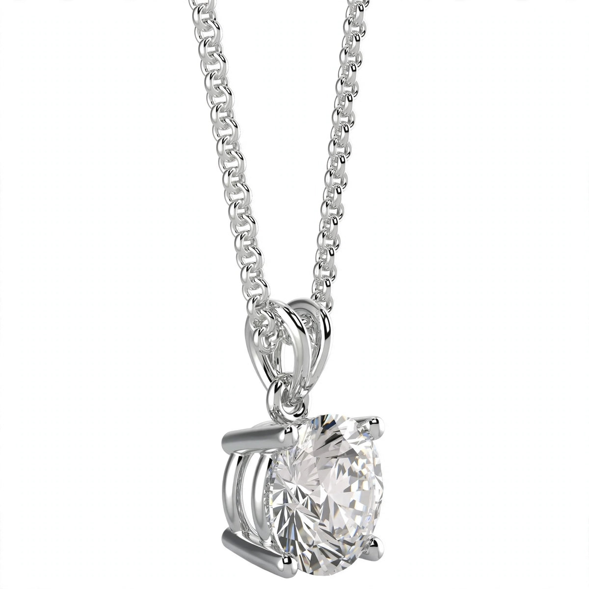 18K White Gold Round Cut Diamond Solitaire Pendant Necklace