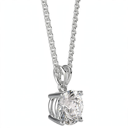 18K White Gold Round Cut Diamond Solitaire Pendant Necklace