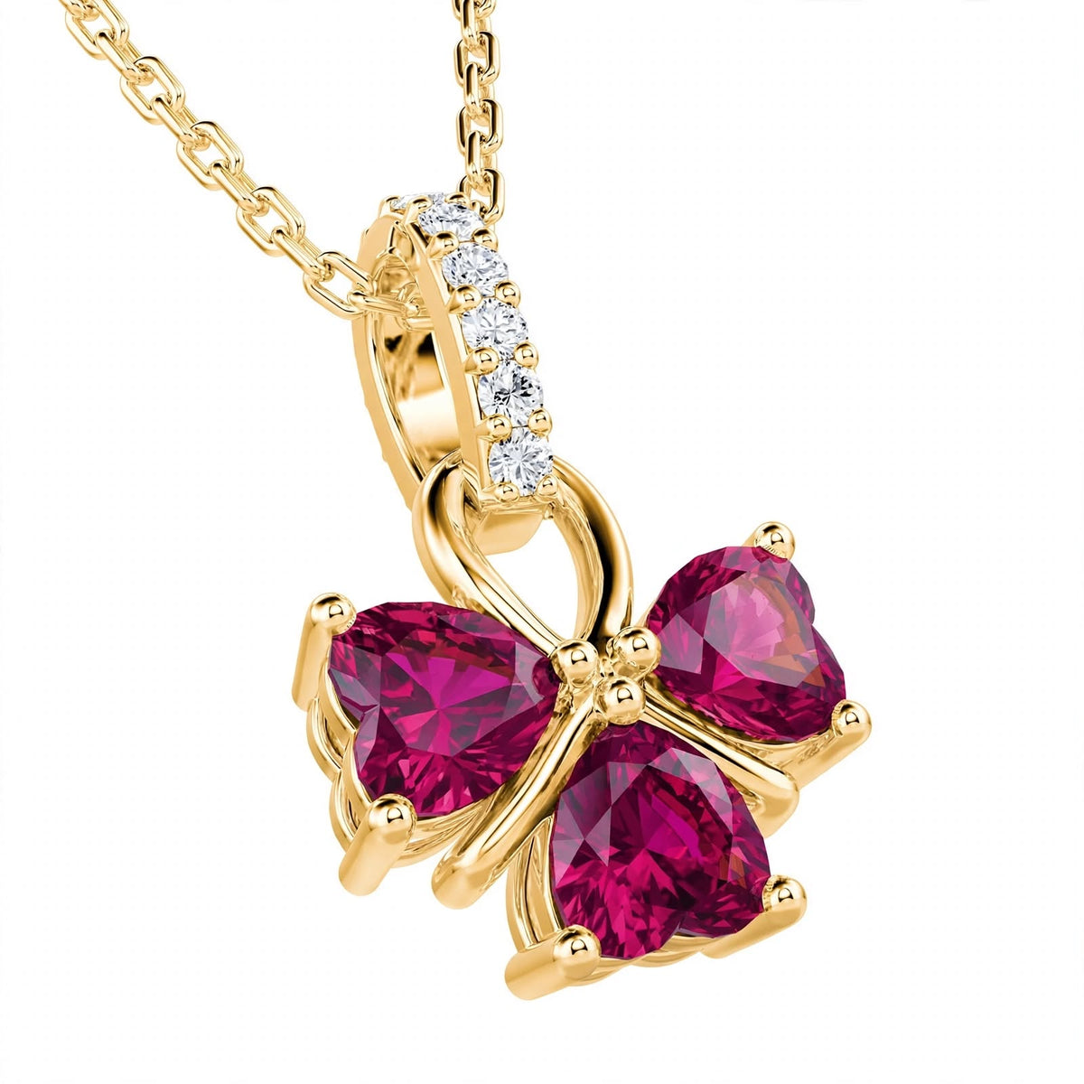 18K White Gold Ruby and Diamond Clover Pendant Necklace