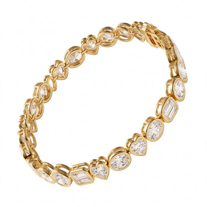 14K Yellow Gold Multi-Shape Bezel-Set Diamond Tennis Bracelet