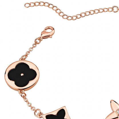 14K Rose Gold Mixed Motif Black Enamel Charm Bracelet.