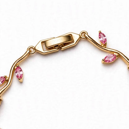 18K Gold Plated Pink Tulip Vine Bracelet | Lab Grown Diamonds