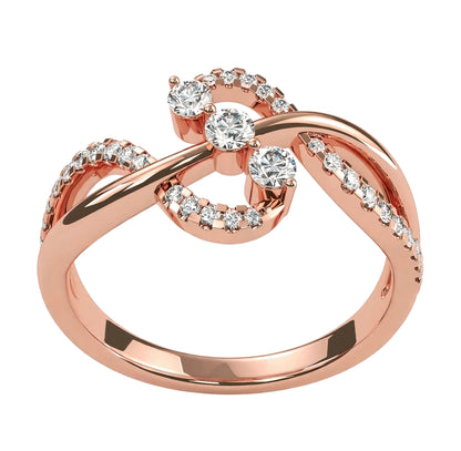 14K Yellow Gold Infinity Twist Three Stone Bypass Diamond Ring.