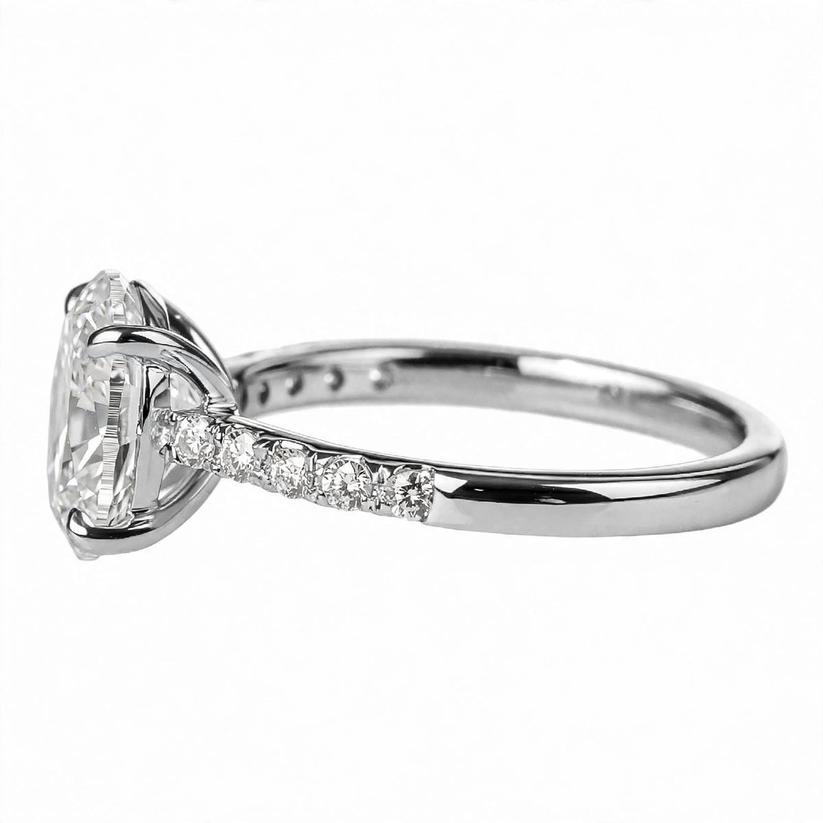 14K Yellow Gold Oval Cut Diamond Engagement Ring with Pavé Band