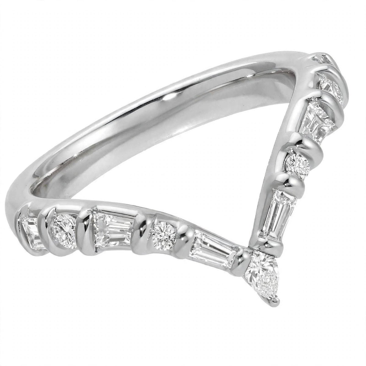 14K Yellow Gold Multi-Shape Diamond Chevron Contour Band