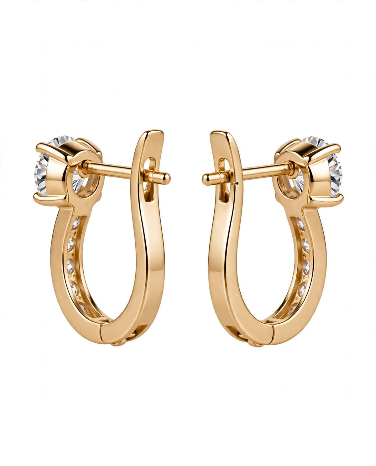 Rose Gold Leverback Hoop Earrings with Solitaire Top Stone & Pave Accent Crystals