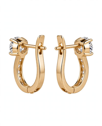 Rose Gold Leverback Hoop Earrings with Solitaire Top Stone & Pave Accent Crystals