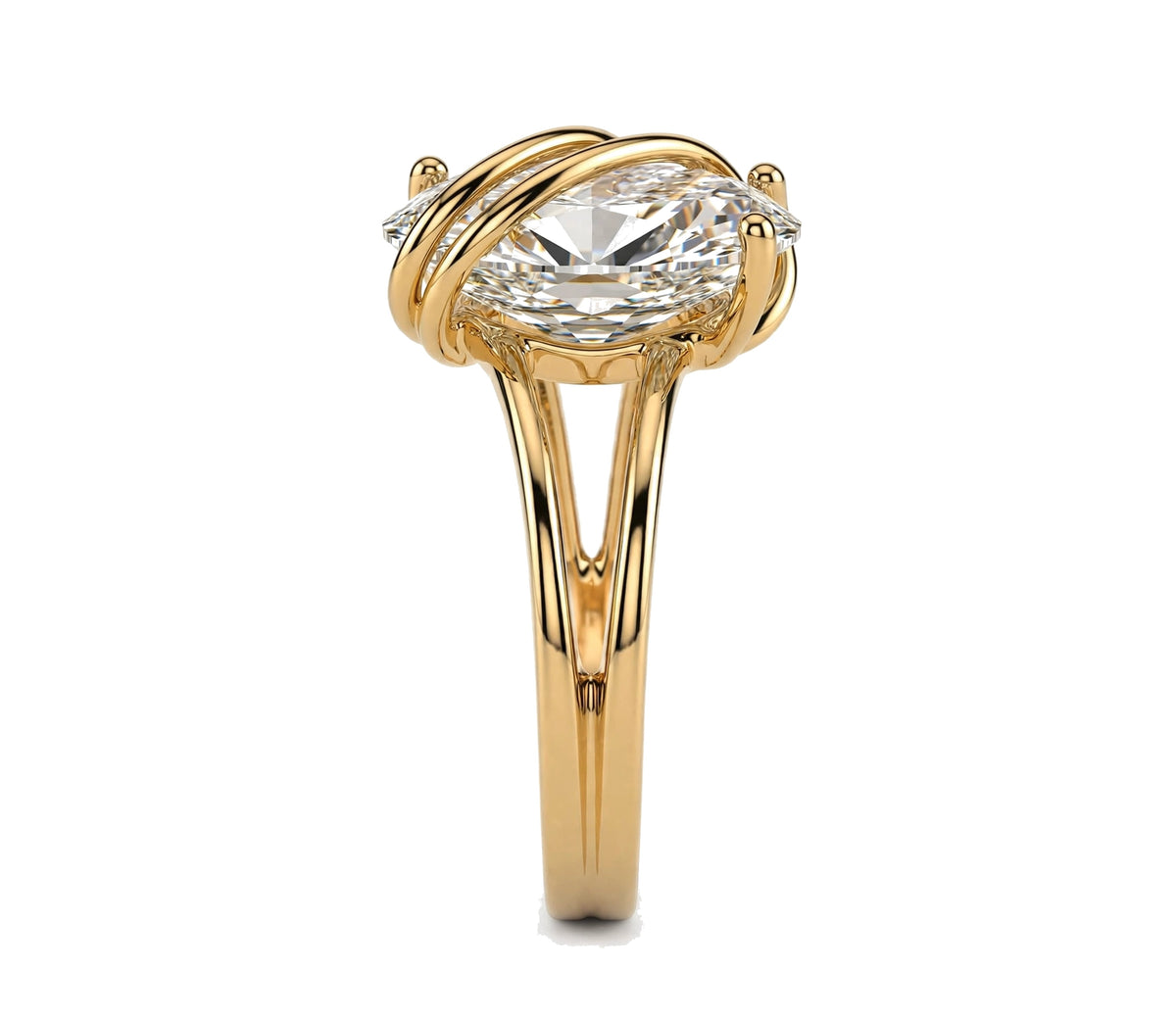 14K Yellow Gold Contemporary Split Shank Ring.