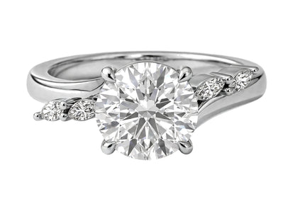 14K Yellow Gold Nature-Inspired Round Cut Solitaire Engagement Ring with Marquise Diamond Accents.