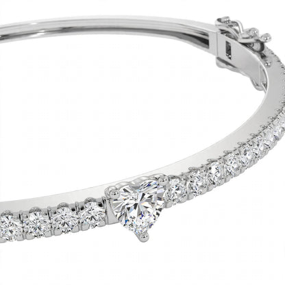 14K Yellow Gold Heart-Shaped and Round Diamond Pavé Bangle