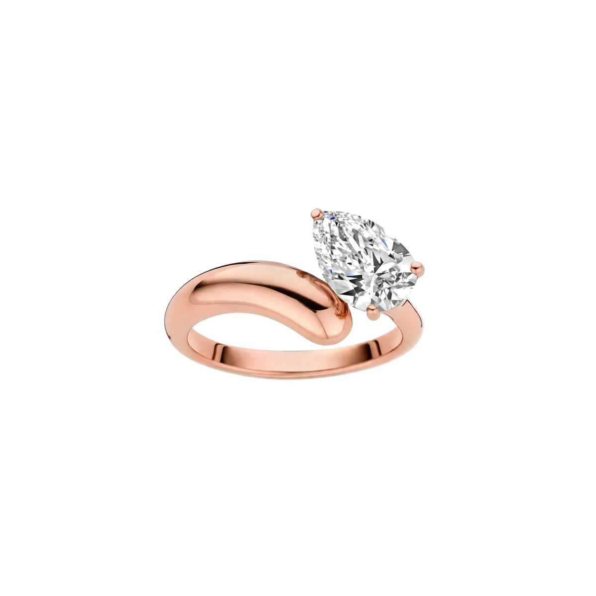 18K Yellow Gold Asymmetric Pear Cut Diamond Engagement Ring.