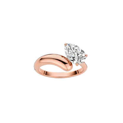 18K Yellow Gold Asymmetric Pear Cut Diamond Engagement Ring.
