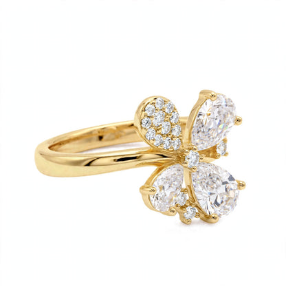 14K Yellow Gold Fancy Cluster Diamond Butterfly Ring