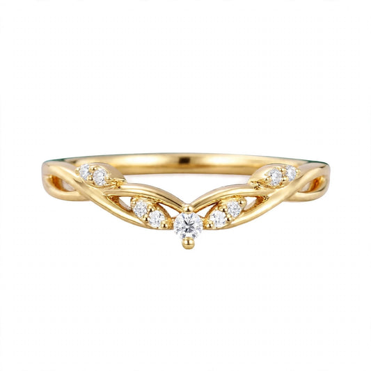 14K Yellow Gold Nature-Inspired Curved Diamond Wedding Band