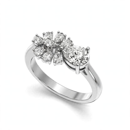 Nature-Inspired Pear Diamond Flower Petal Cluster Ring