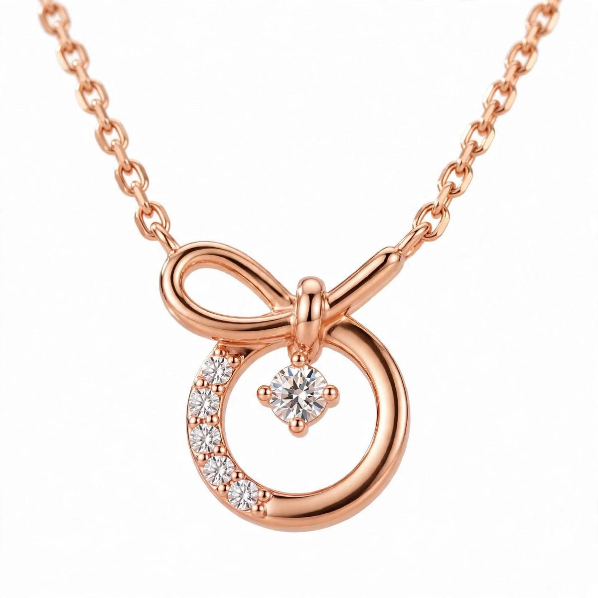 14K White Gold Promise Knot Bow Diamond Pendant Necklace