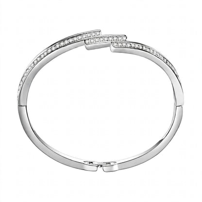 18K White Gold Diamond Staggered Bypass Bangle Bracelet — Brilliant Pavé Contemporary Hinged Kada