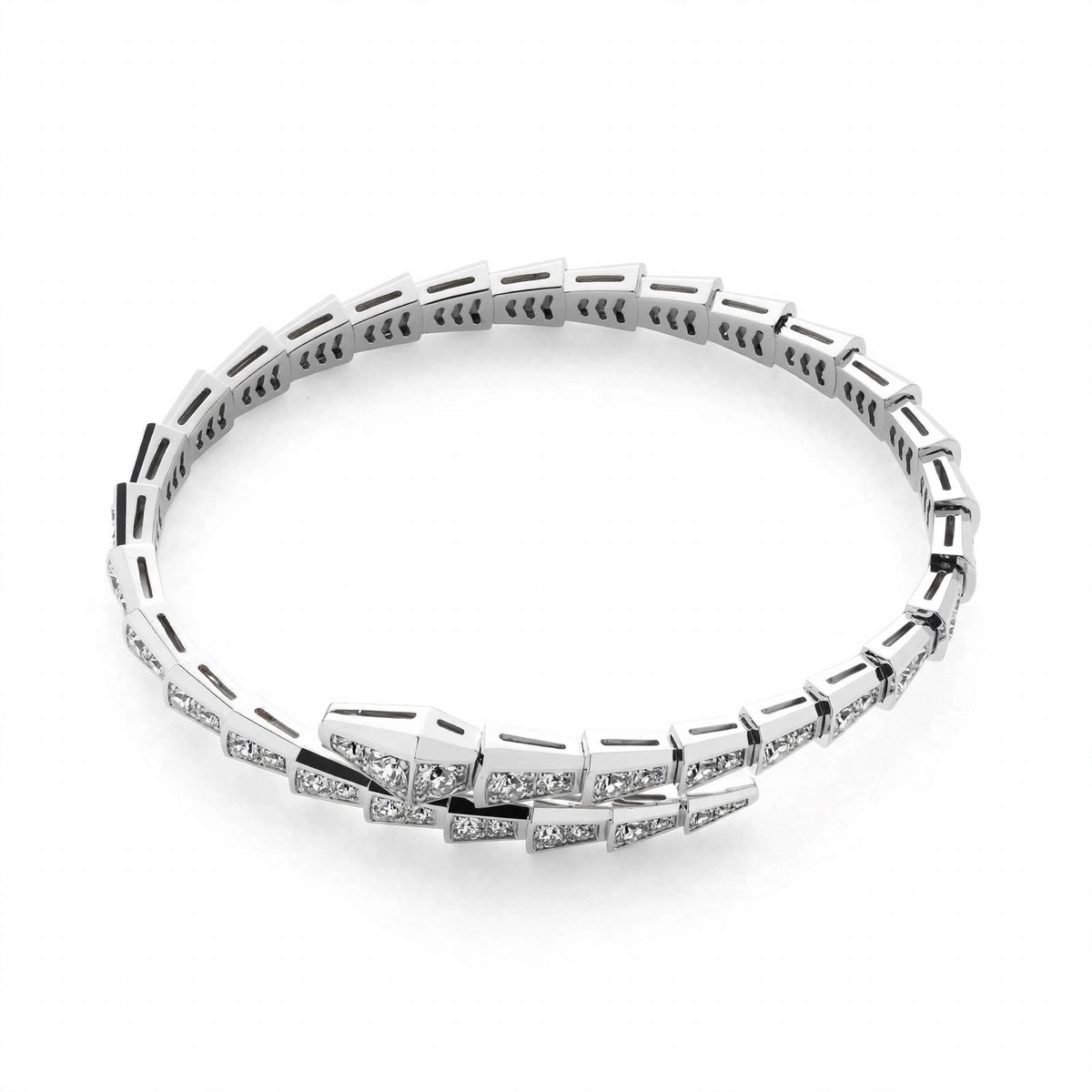 Handmade 18K White Gold Plated Silver Snake Bangle