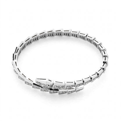Handmade 18K White Gold Plated Silver Snake Bangle