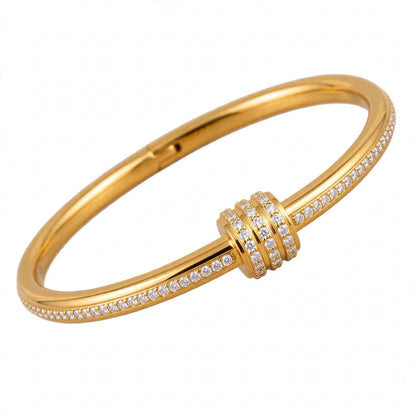 18K Yellow Gold Plated Triple Cylinder Pavé Bangle