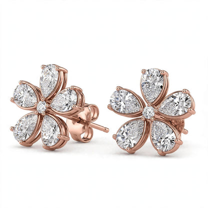14K White Gold Pear-Shaped Diamond Flower Cluster Stud Earrings