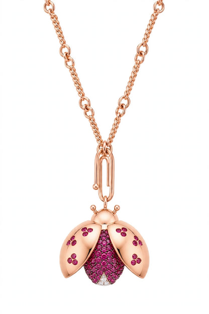 18K Yellow Gold Ladybug Pendant Necklace.
