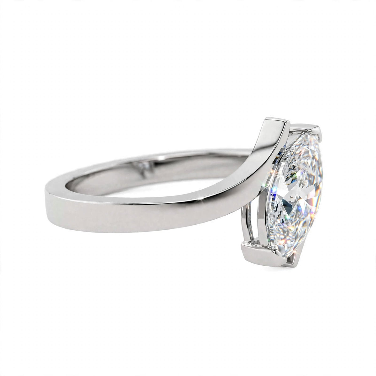 18K Yellow Gold Marquise Cut Lab Grown Diamond Bypass Engagement Ring