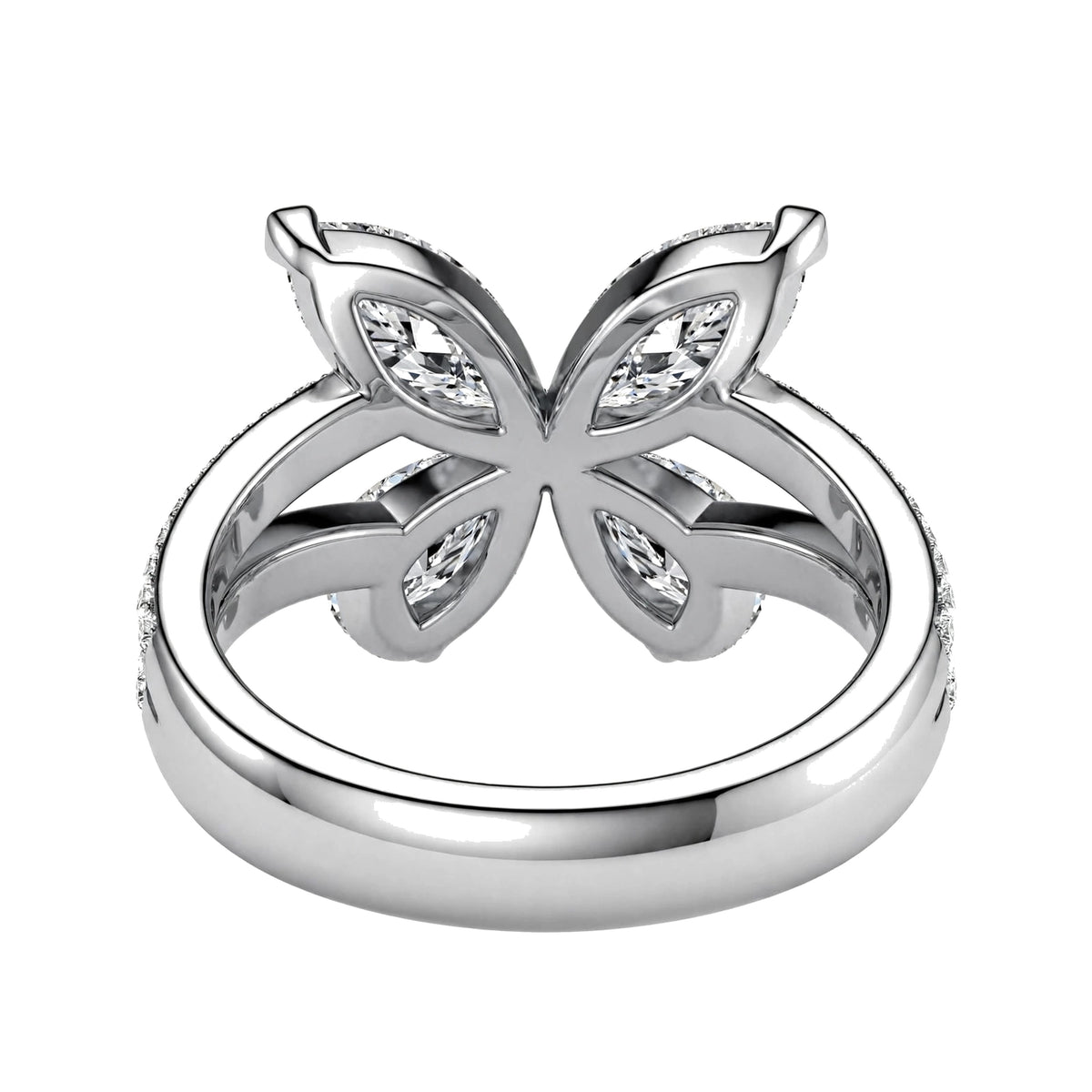 14K Yellow Gold Butterfly Diamond Statement Ring – Marquise & Pear Cut Cluster Accent.