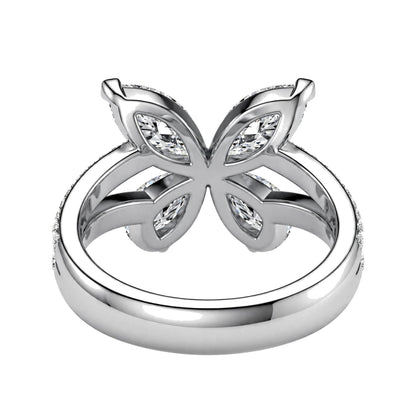 14K Yellow Gold Butterfly Diamond Statement Ring – Marquise & Pear Cut Cluster Accent.