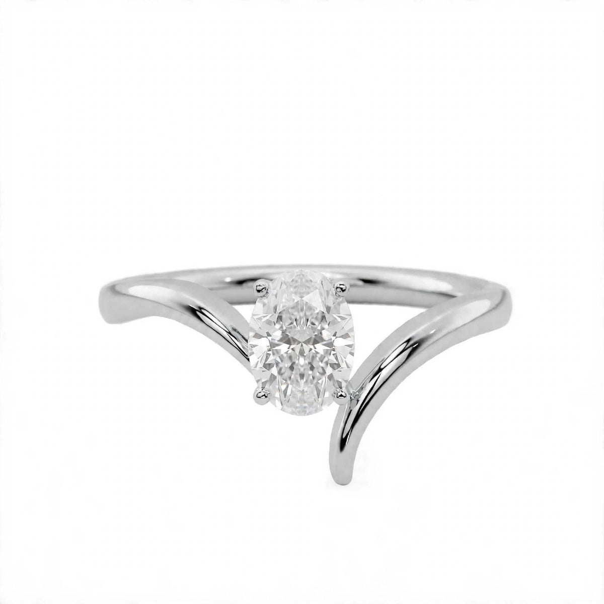 14K Yellow Gold Oval Diamond Bypass Solitaire Engagement Ring