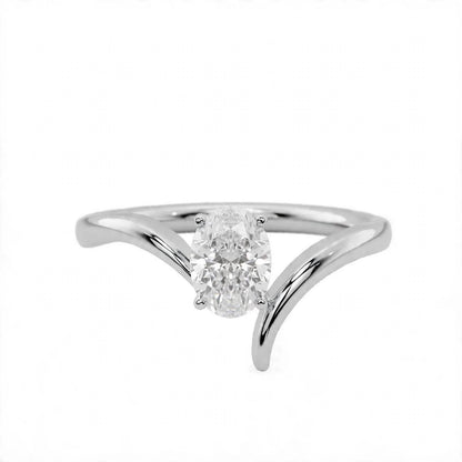 14K Yellow Gold Oval Diamond Bypass Solitaire Engagement Ring