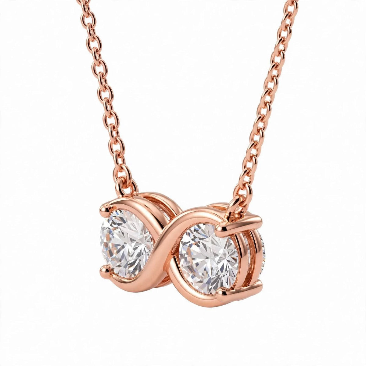 14K Yellow Gold Double Diamond Infinity Pendant Necklace