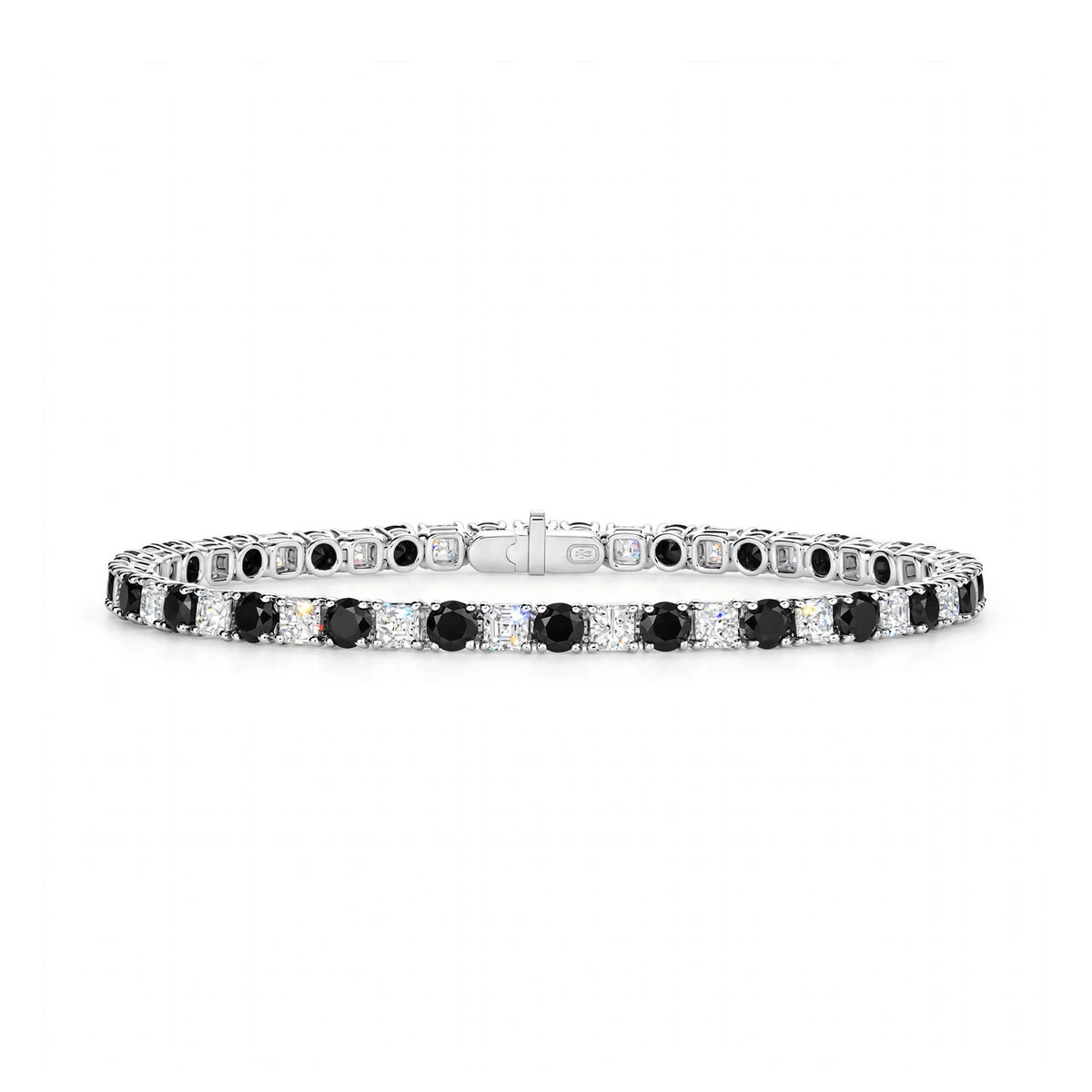14K White Gold Classic Aquamarine and Diamond Alternating Tennis Bracelet