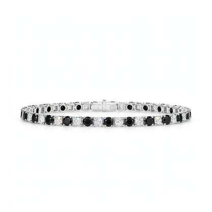 14K White Gold Classic Aquamarine and Diamond Alternating Tennis Bracelet