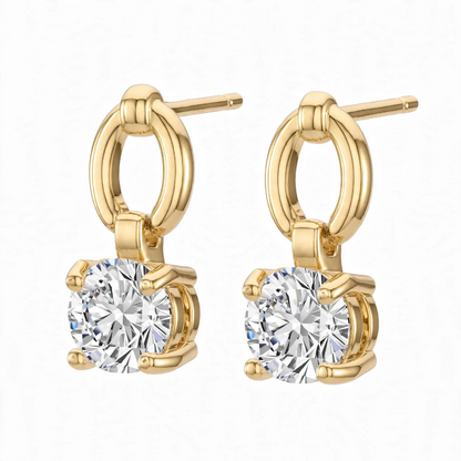 925 Sterling Silver Solitaire Brilliant-Cut Round Dangle Hoops