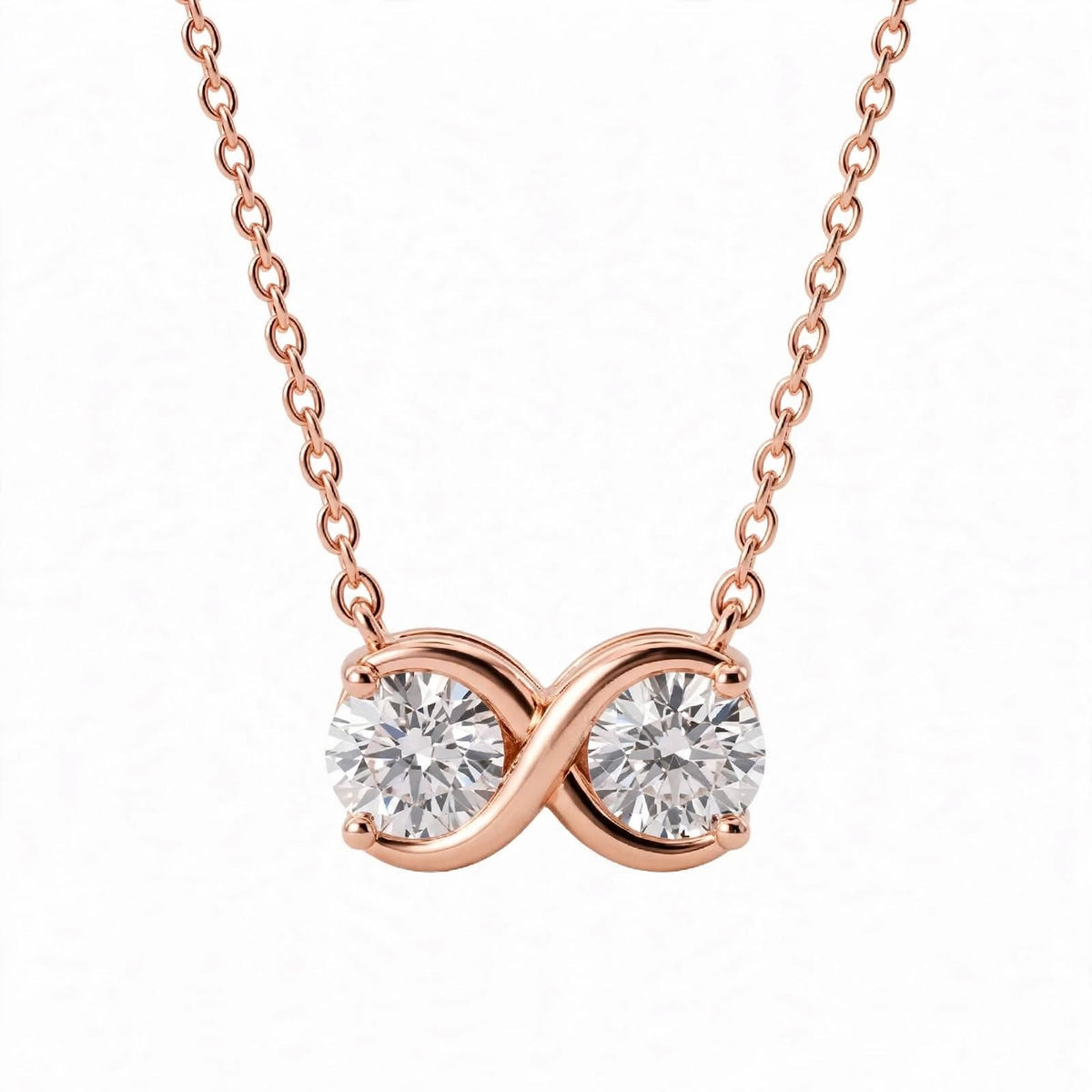 14K Yellow Gold Double Diamond Infinity Pendant Necklace