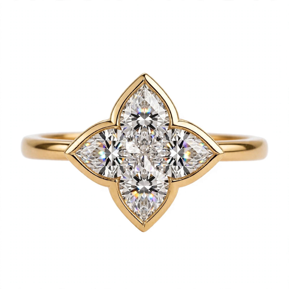 14K Gold Four-Petal Clover Engagement Ring