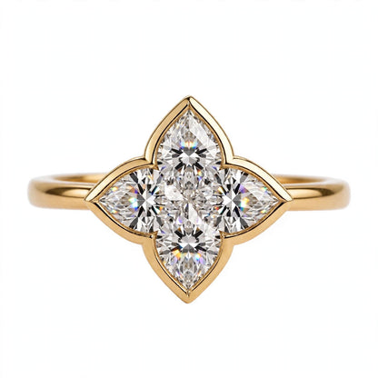 14K Gold Four-Petal Clover Engagement Ring