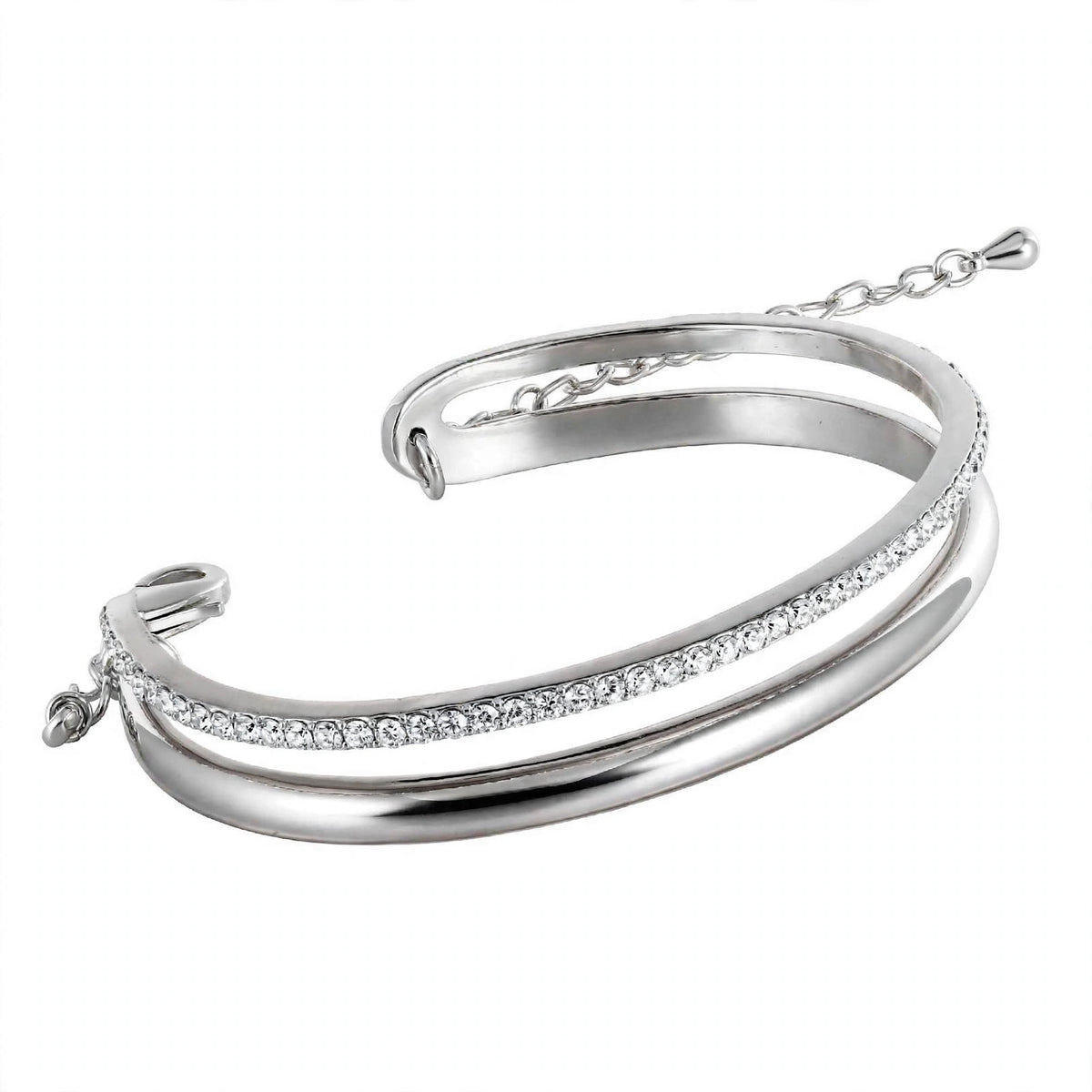 14K Rose Gold Double-Row Crystal Cuff Bangle