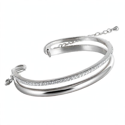 14K Rose Gold Double-Row Crystal Cuff Bangle