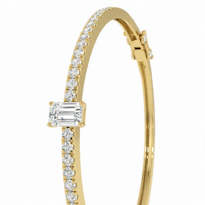14K White Gold Emerald-Cut Diamond Solitaire Pavé Bangle Bracelet